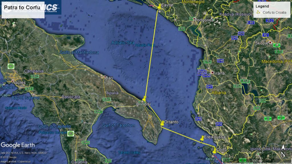 Sail Route from Corfu to Croatia